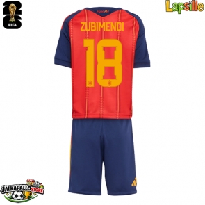 Espanja Martin Zubimendi #18 Kotipaita Lapsille MM-kisat 2026 Lyhythihainen (+ shortsit)